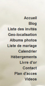 Wedding blog menu Wedding blog menu